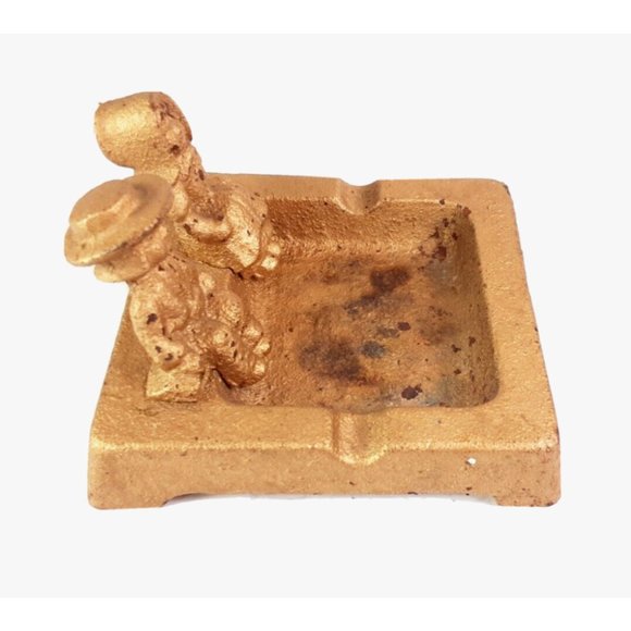 VTG Wilton Cast Iron Ashtray Wrightsville PA. Painted Gold Amish Couple … - Picture 4 of 5